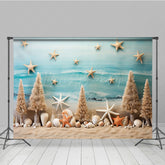 Lofaris Summer Coastal Photography Backdrop Beach Sand with Starfish and Shells Tropical Ocean Themed Photo Prop Decor