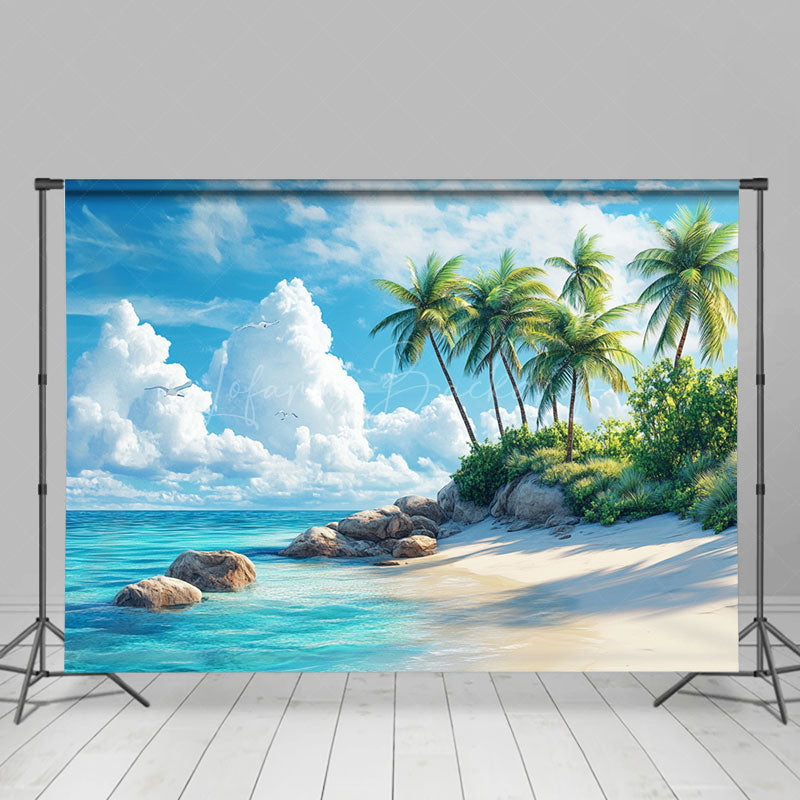 Lofaris Summer Coastal Scenery Sandy Beach Room Set Backdrop