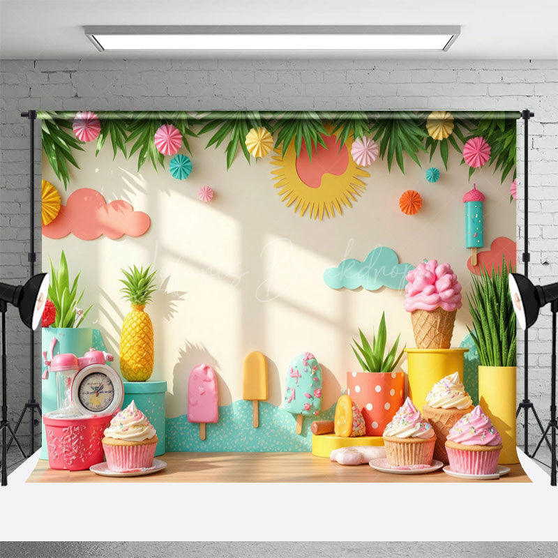 Lofaris Summer Colorful Ice Cream Wall Plant Photo Backdrop