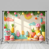 Lofaris Summer Colorful Ice Cream Wall Plant Photo Backdrop