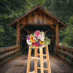Lofaris Summer Covered Bridge Green Forest Photo Backdrop