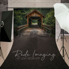 Lofaris Summer Covered Bridge Green Forest Sweep Backdrop
