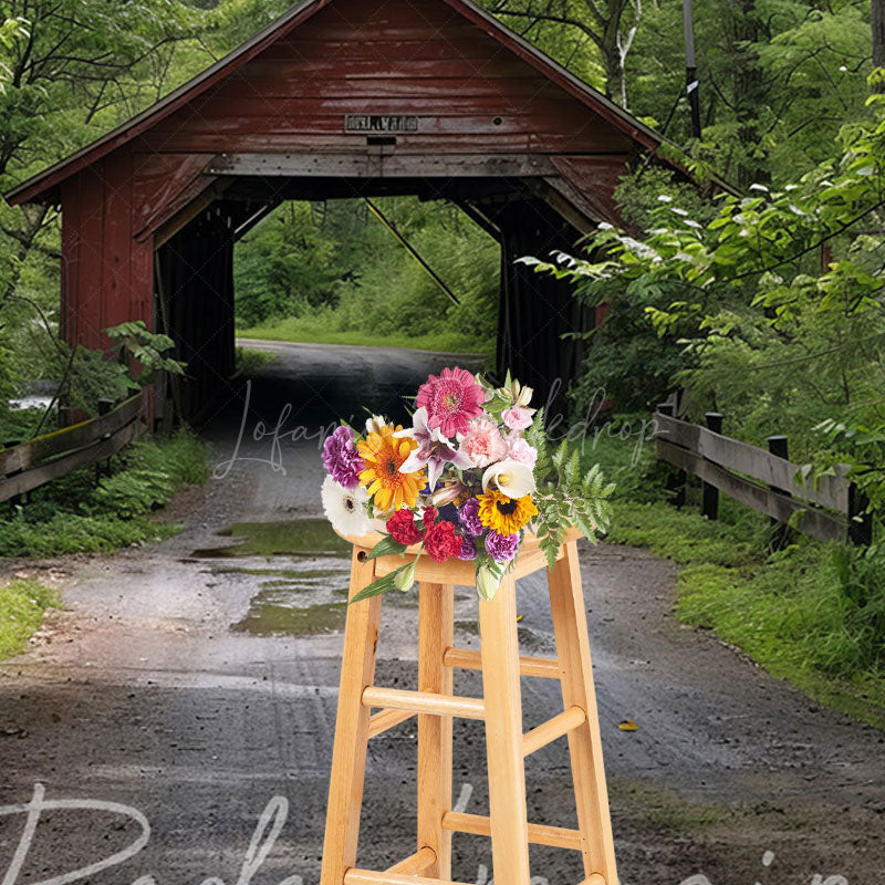 Lofaris Summer Covered Bridge Natural Forest Photo Backdrop