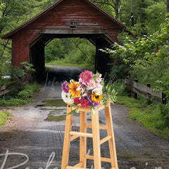 Lofaris Summer Covered Bridge Natural Forest Photo Backdrop