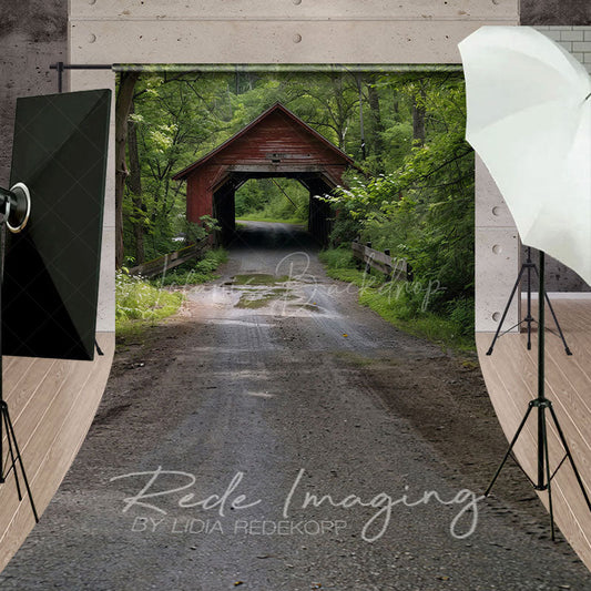 Lofaris Summer Covered Bridge Natural Forest Sweep Backdrop