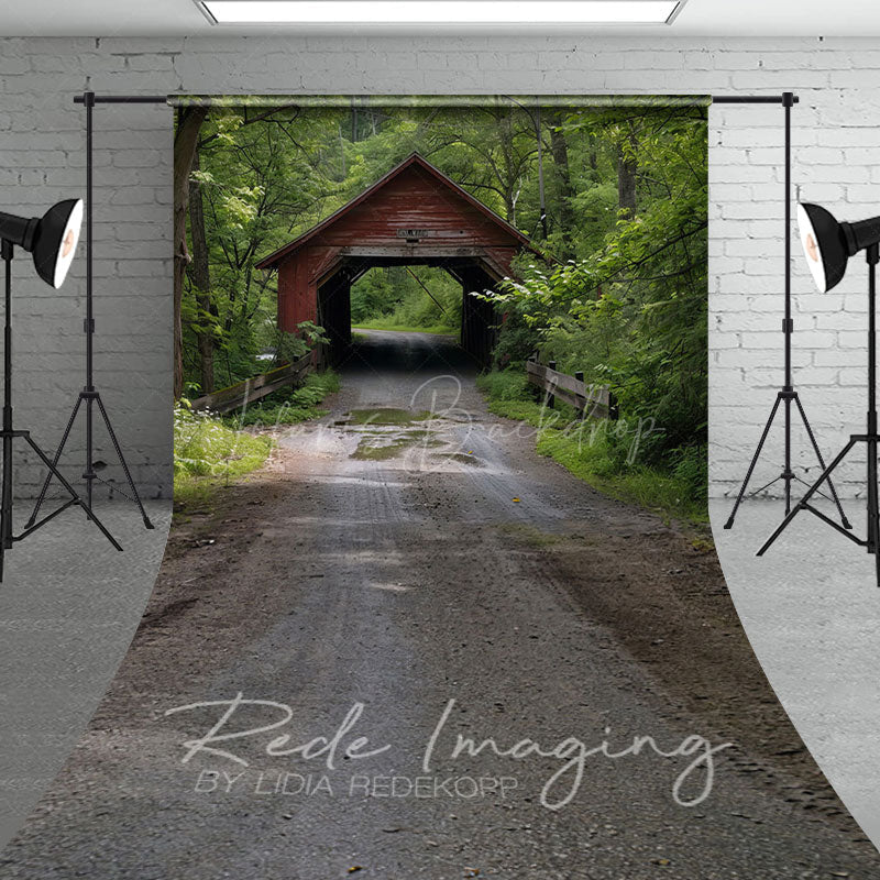 Lofaris Summer Covered Bridge Natural Forest Sweep Backdrop