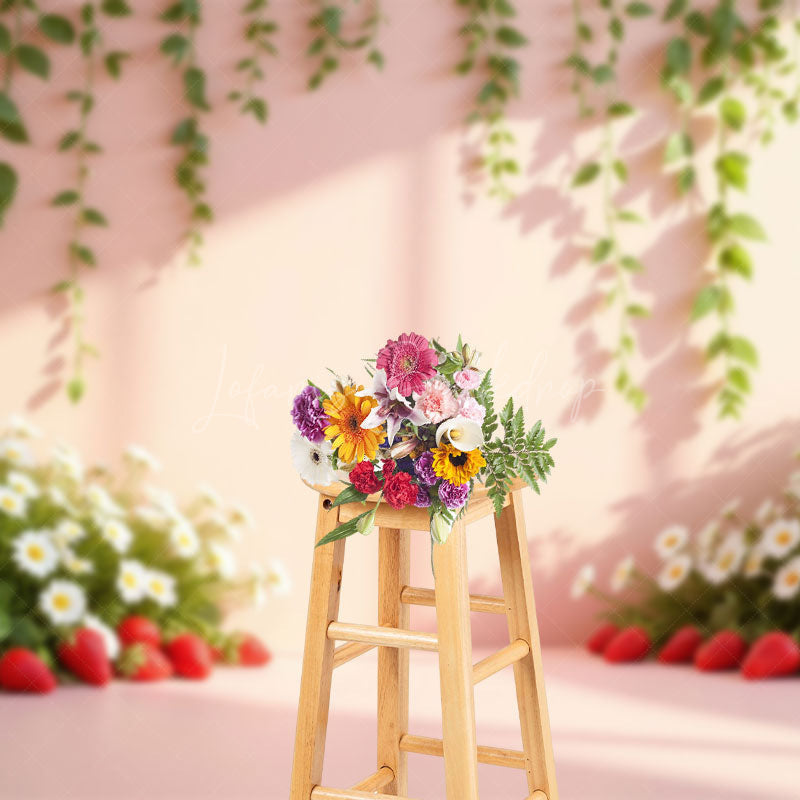 Lofaris Summer Daisy Strawberry Floral Photography Backdrop
