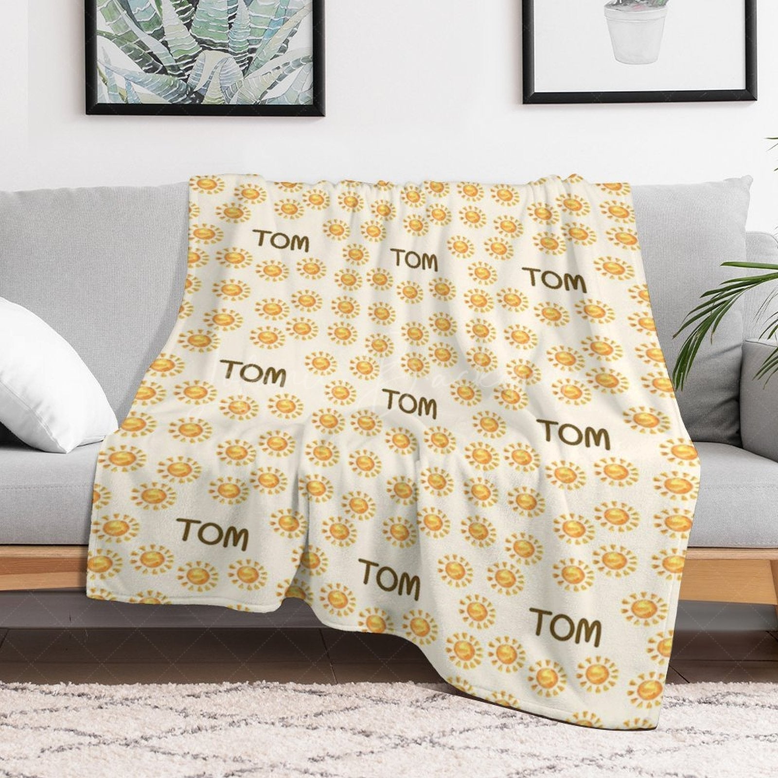 Lofaris Summer Dense Yellow Sun White Custom Name Blanket