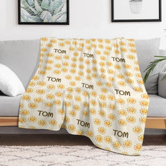 Lofaris Summer Dense Yellow Sun White Custom Name Blanket