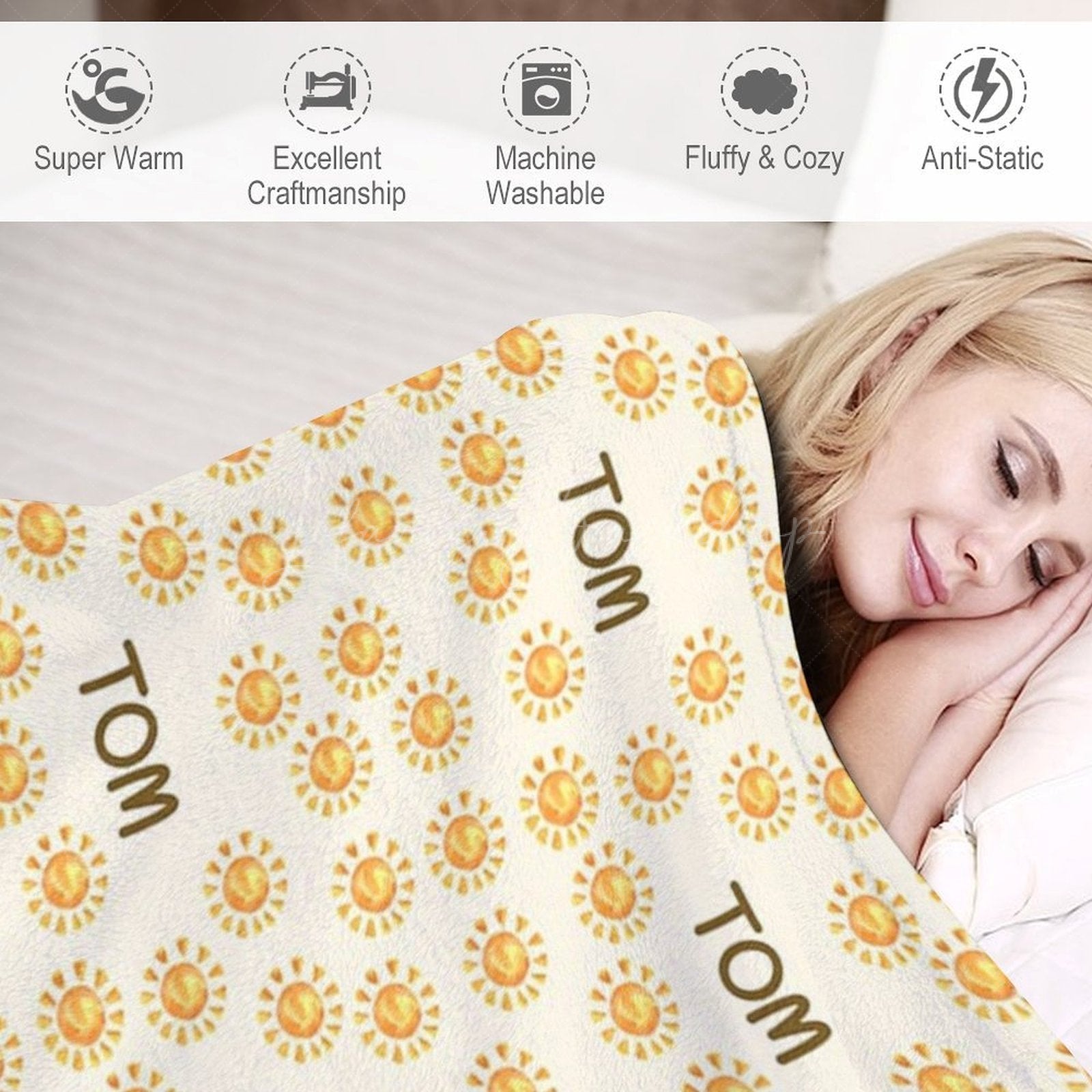 Lofaris Summer Dense Yellow Sun White Custom Name Blanket