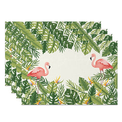 Lofaris Summer Flamingo and Monstera Placemats Set of 4 Pink Tropical Design for Beach Party Table Decor