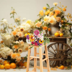 Lofaris Summer Floral Orange Wood Trolley Photography Backdrop