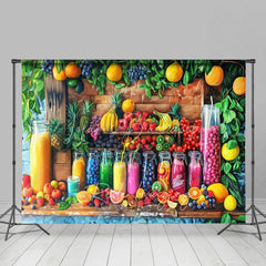Lofaris Summer Fruit Stand Backdrop Colorful Juice Bottles and Fresh Berries Photography Background for Tropical Party