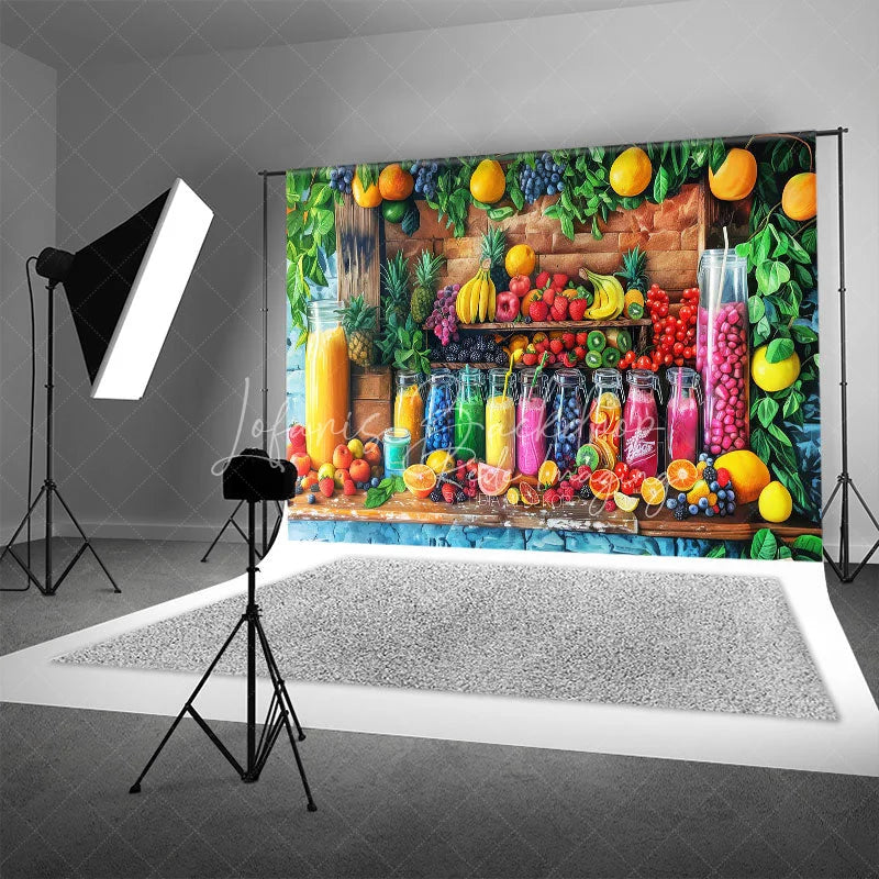 Lofaris Summer Fruit Stand Backdrop Colorful Juice Bottles and Fresh Berries Photography Background for Tropical Party