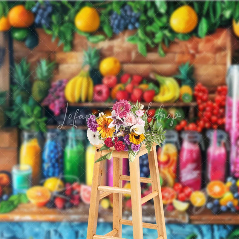 Lofaris Summer Fruit Stand Backdrop Colorful Juice Bottles and Fresh Berries Photography Background for Tropical Party