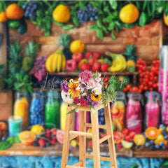 Lofaris Summer Fruit Stand Backdrop Colorful Juice Bottles and Fresh Berries Photography Background for Tropical Party