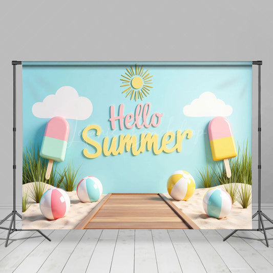 Lofaris Summer Fun Balls Ice Cream Beach Holiday Backdrop