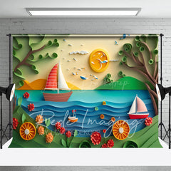 Lofaris Summer Fun Beach Trees Ship Cake Smash Photo Backdrop