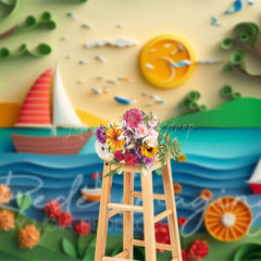 Lofaris Summer Fun Beach Trees Ship Cake Smash Photo Backdrop