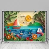 Lofaris Summer Fun Beach Trees Ship Cake Smash Photo Backdrop