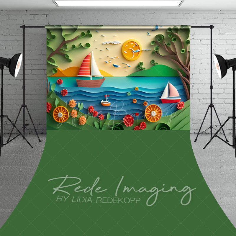 Lofaris Summer Fun Beach Trees Ship Cake Smash Sweep Backdrop
