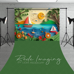 Lofaris Summer Fun Beach Trees Ship Cake Smash Sweep Backdrop