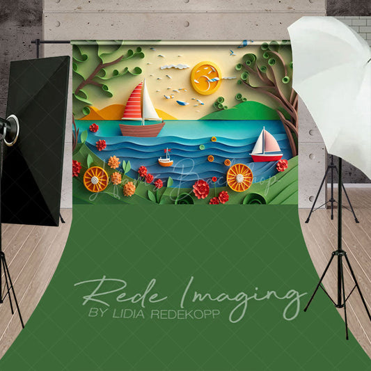 Lofaris Summer Fun Beach Trees Ship Cake Smash Sweep Backdrop