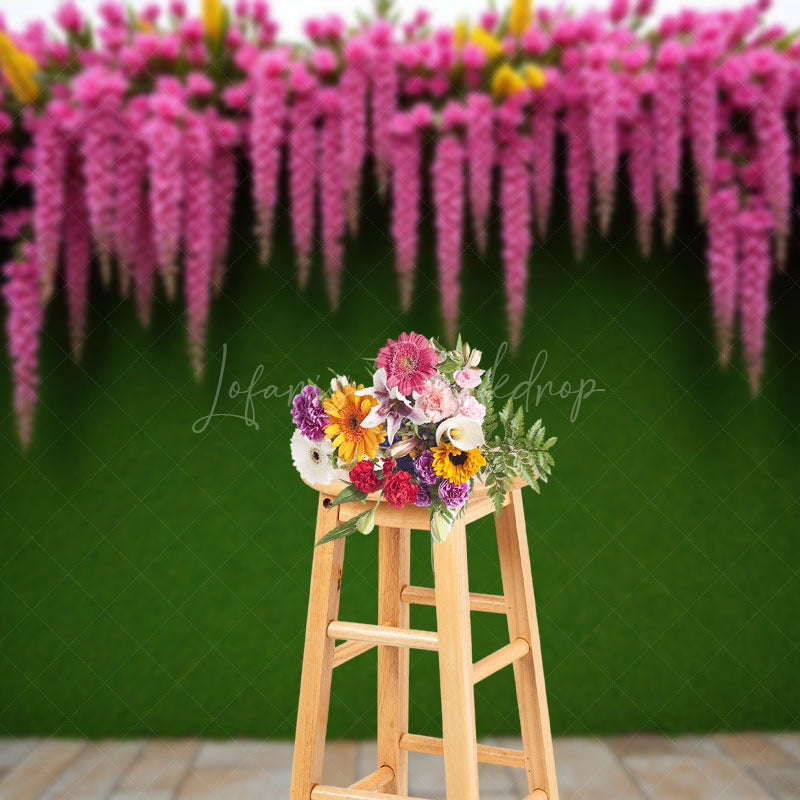 Lofaris Summer Fuschia Greenery Wall Photography Backdrop
