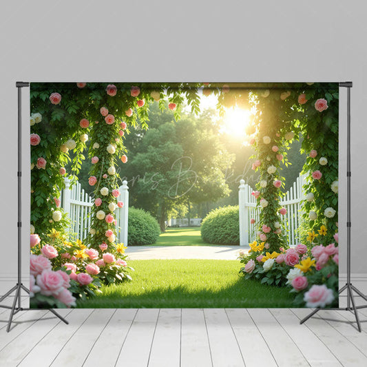 Lofaris Summer Glow Greenery Rose Manor Gate Wedding Backdrop