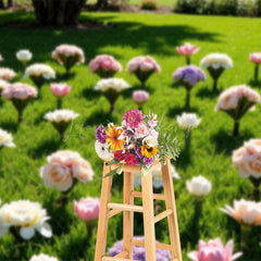 Lofaris Summer Green Lawn Rose Bouquet Wedding Photo Backdrop