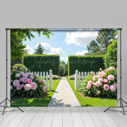 Lofaris Summer Greenery Garden Pink Flowers Wedding Backdrop