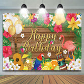 Lofaris Summer Hawaii Floral Flamingo Wood Birthday Backdrop