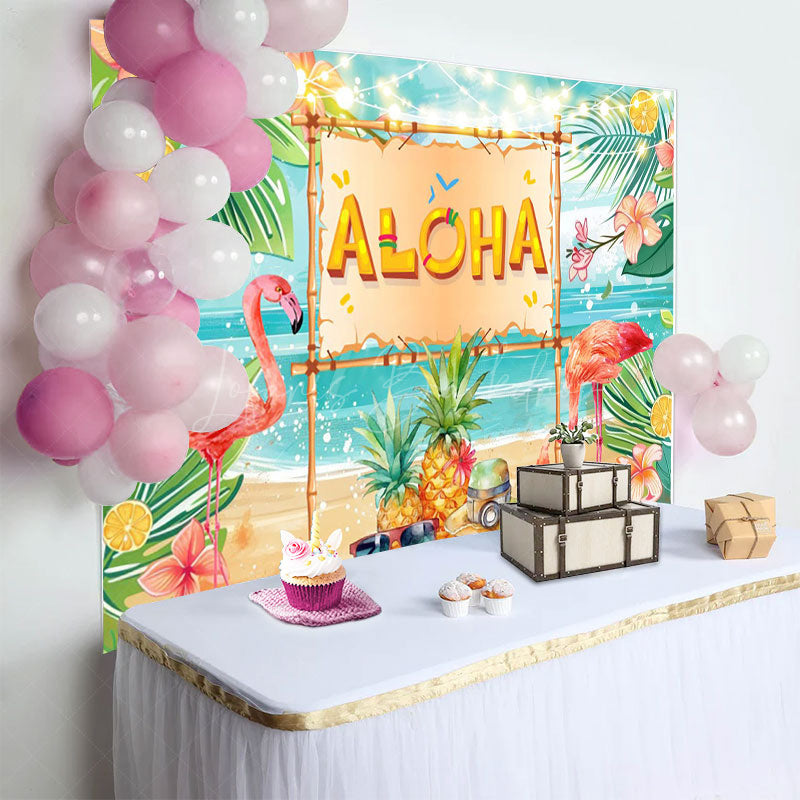 Lofaris Summer Hawaiian Flamingo Aloha Birthday Backdrop