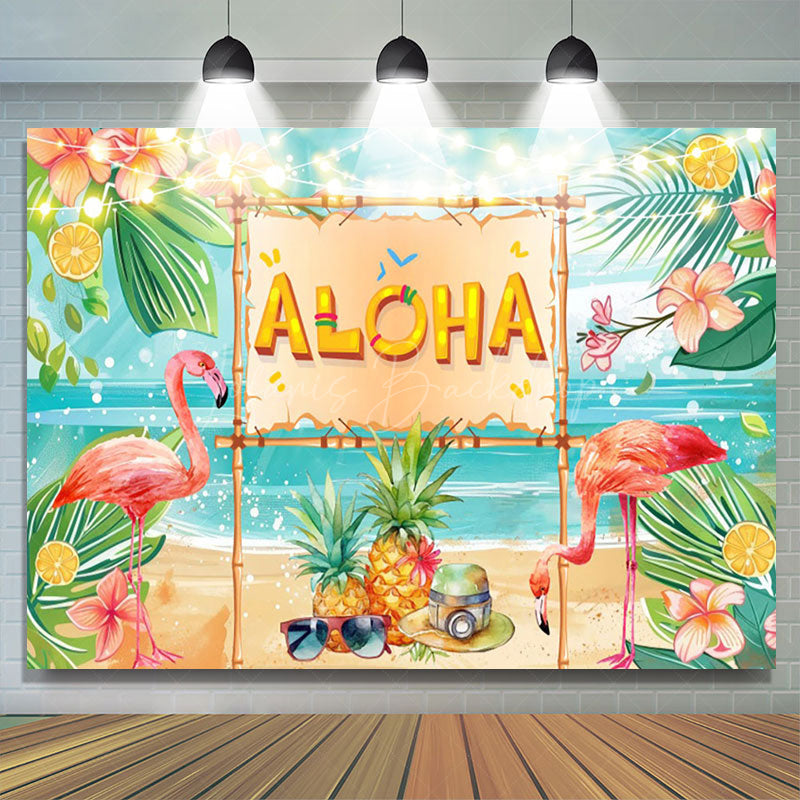 Lofaris Summer Hawaiian Flamingo Aloha Birthday Backdrop