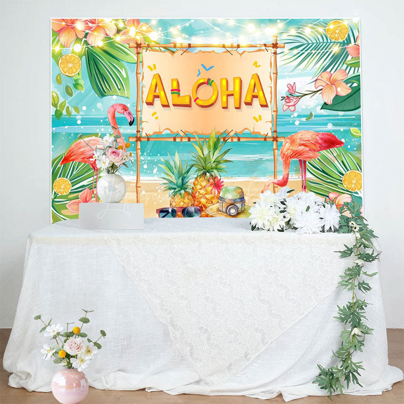 Lofaris Summer Hawaiian Flamingo Aloha Birthday Backdrop