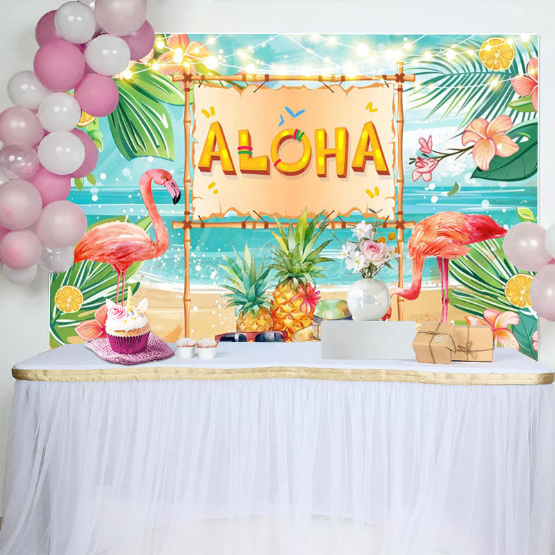 Lofaris Summer Hawaiian Flamingo Aloha Birthday Backdrop
