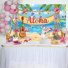 Lofaris Summer Hawaiian Flamingo Beach Birthday Backdrop
