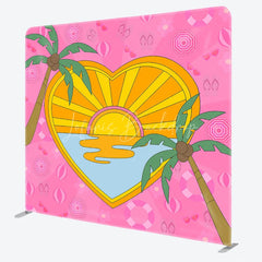 Lofaris Summer Heart Shaped Double Sided Backdrop Pink Palm Trees and Beach Scene Cartoon Tropical Party Decor