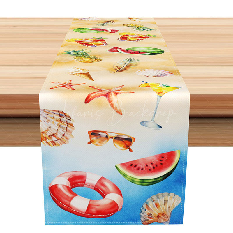 Lofaris Summer Holiday Table Runner with Watermelon and Starfish for Coastal Beach House Kitchen Decor