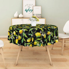 Lofaris Summer Lemon and Green Leaf Floral Round Tablecloth for Fresh Citrus Themed Kitchen Outdoor Party