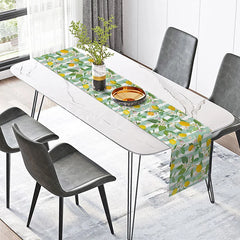 Lofaris Summer Lemon Table Runner with Green Stripes Citrus Fruit Print for Farmhouse Kitchen and Outdoor Party
