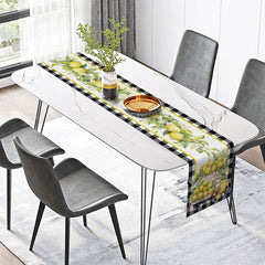Lofaris Summer Lemon Truck Table Runner with Black Plaid for Farmhouse Kitchen and Buffalo Check Decor