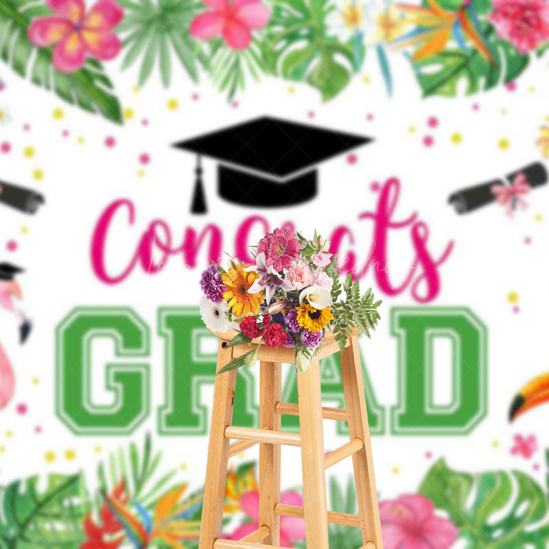 Lofaris Summer Monstera Flamingo Cap Congrats Grad Backdrop