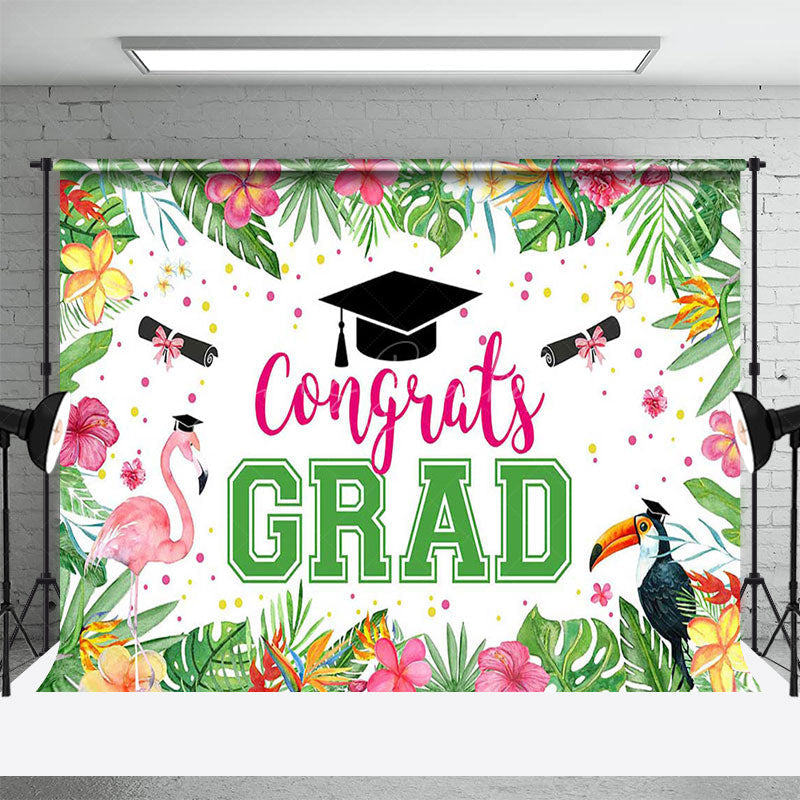 Lofaris Summer Monstera Flamingo Cap Congrats Grad Backdrop