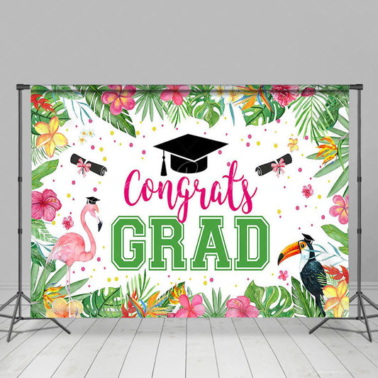 Lofaris Summer Monstera Flamingo Cap Congrats Grad Backdrop
