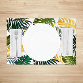 Lofaris Summer Monstera Leaf Placemats Set of 4 in Yellow and Green for Tropical Themed Dining Table Decor