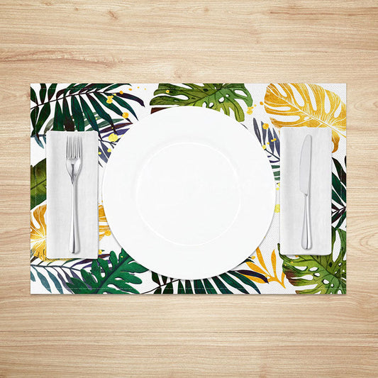 Lofaris Summer Monstera Leaf Placemats Set of 4 in Yellow and Green for Tropical Themed Dining Table Decor