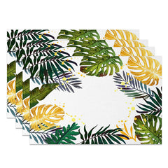 Lofaris Summer Monstera Leaf Placemats Set of 4 in Yellow and Green for Tropical Themed Dining Table Decor