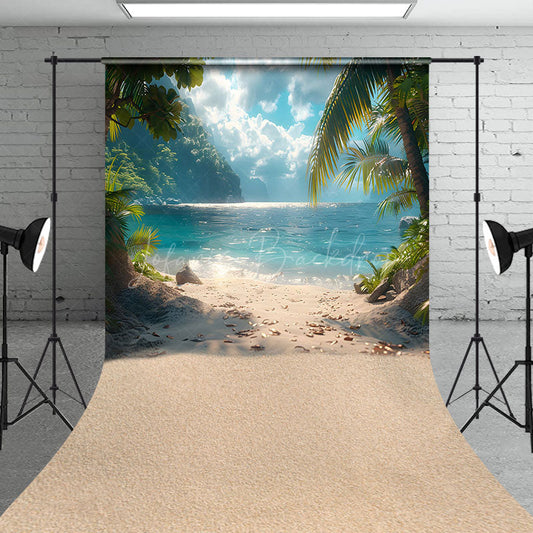 Lofaris Summer Nature Beach Palm Trees Sweep Photo Backdrop