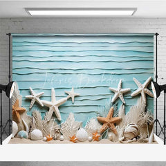 Lofaris Summer Ocean Beach Starfish Photography Backdrop Blue Textured Wall White Shells Background Nautical Theme Photo Prop